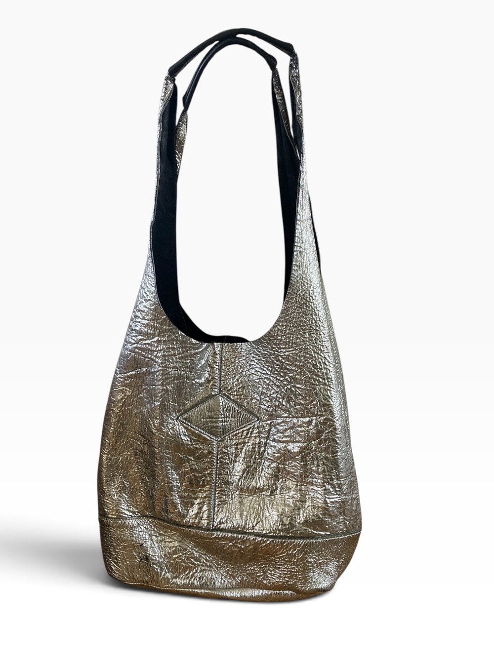 Rag & Bone Camden Shopper Metallic Silver Black Leather Tote Bag Oversized - Picture 9 of 14